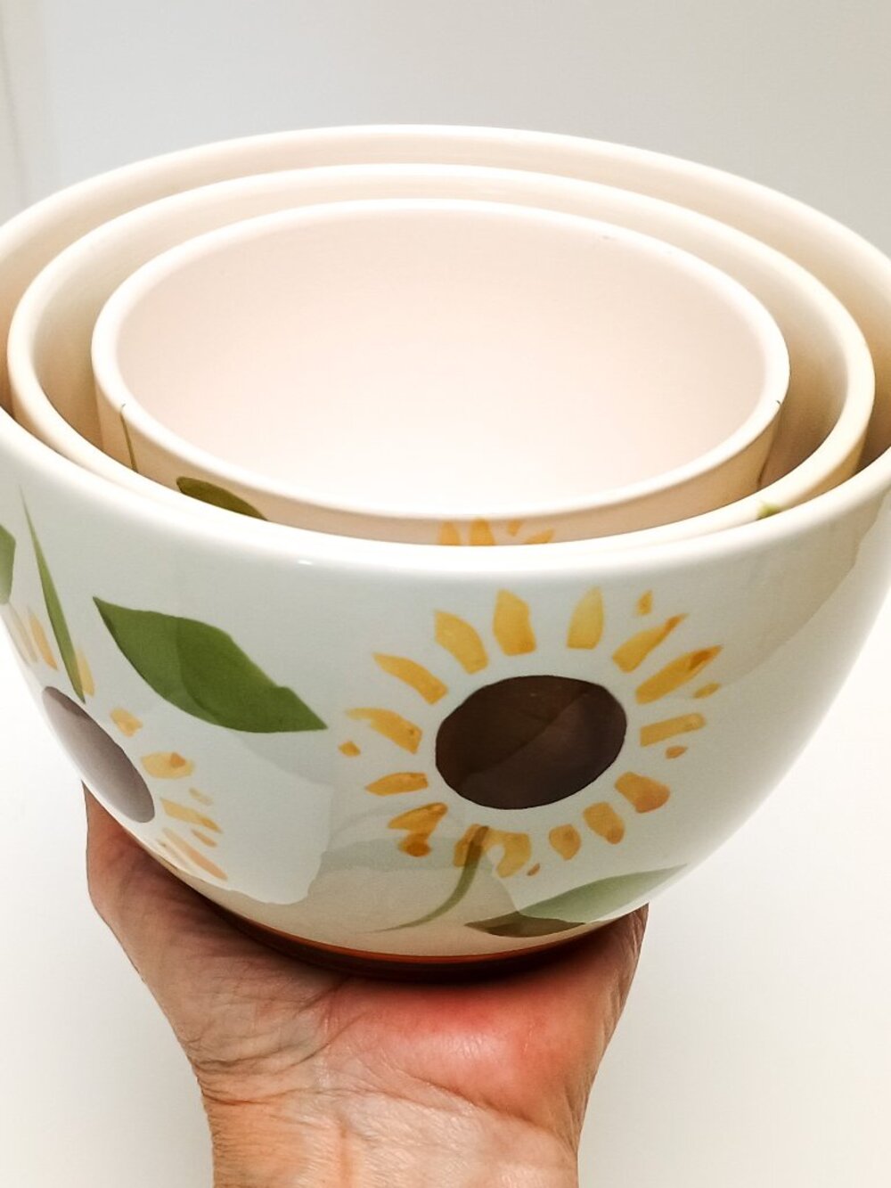 Nantucket Home Sunflower Nesting Mixing / Serving Bowl Set, 6" 5" & 4", Ceramic
